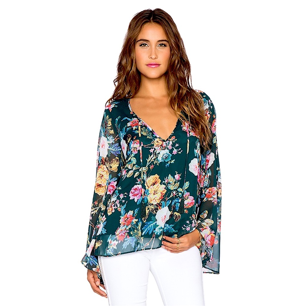 Show Me Your Mumu Green Floral Tassle Top Size M